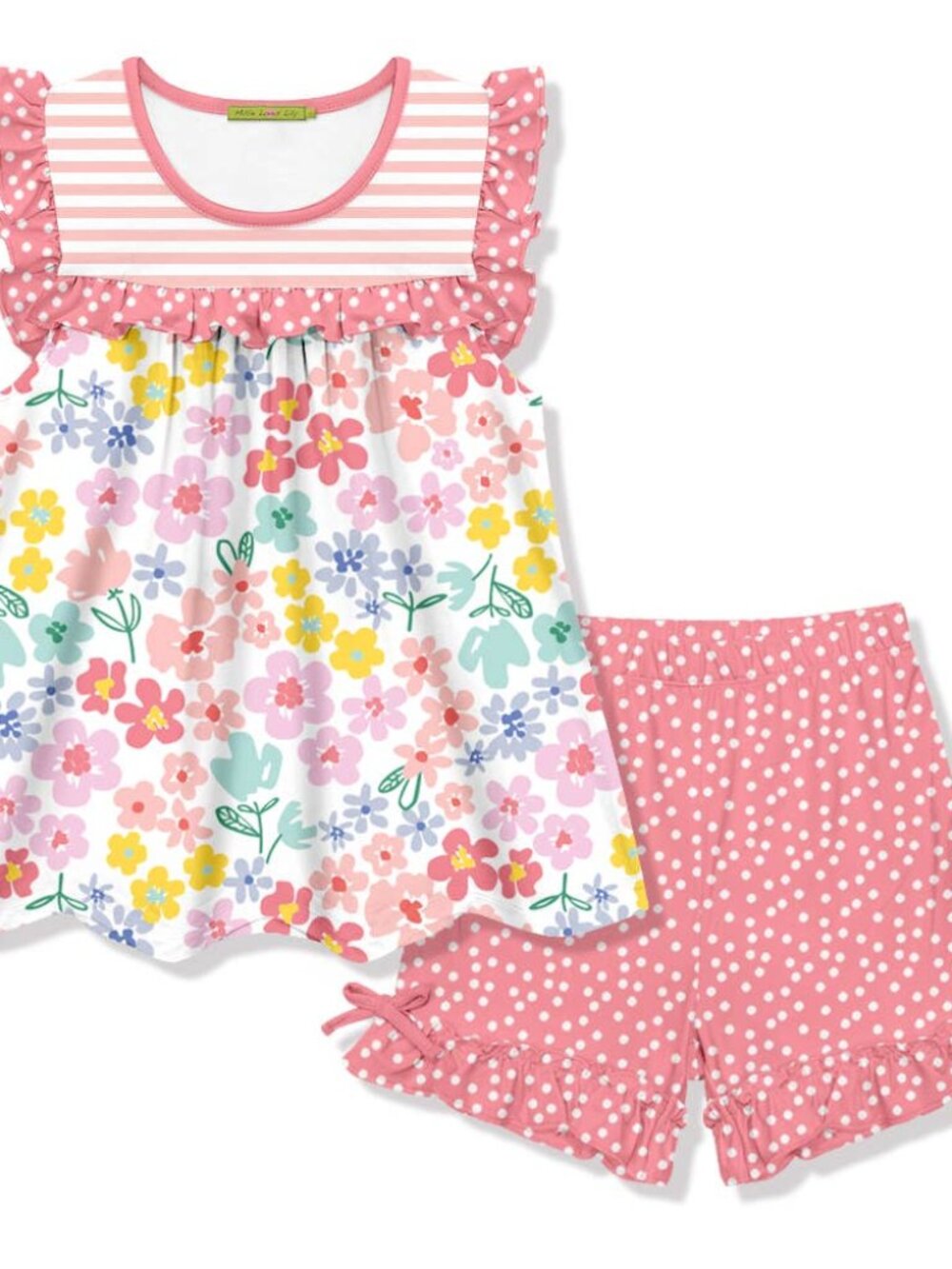 Pink Midtone Floral Ruffle Sleeveless Top & Bow Shorts